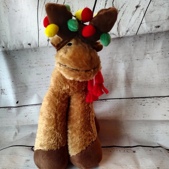 Bestever 12" Funny Feet Christmas Holiday Moose Lights Scarf Plush - Picture 1 of 5